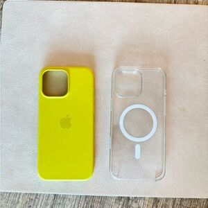 Apple iPhone 16 Pro Max Case Bundle – Silicone Yellow + Clear MagSafe (Genuine)
